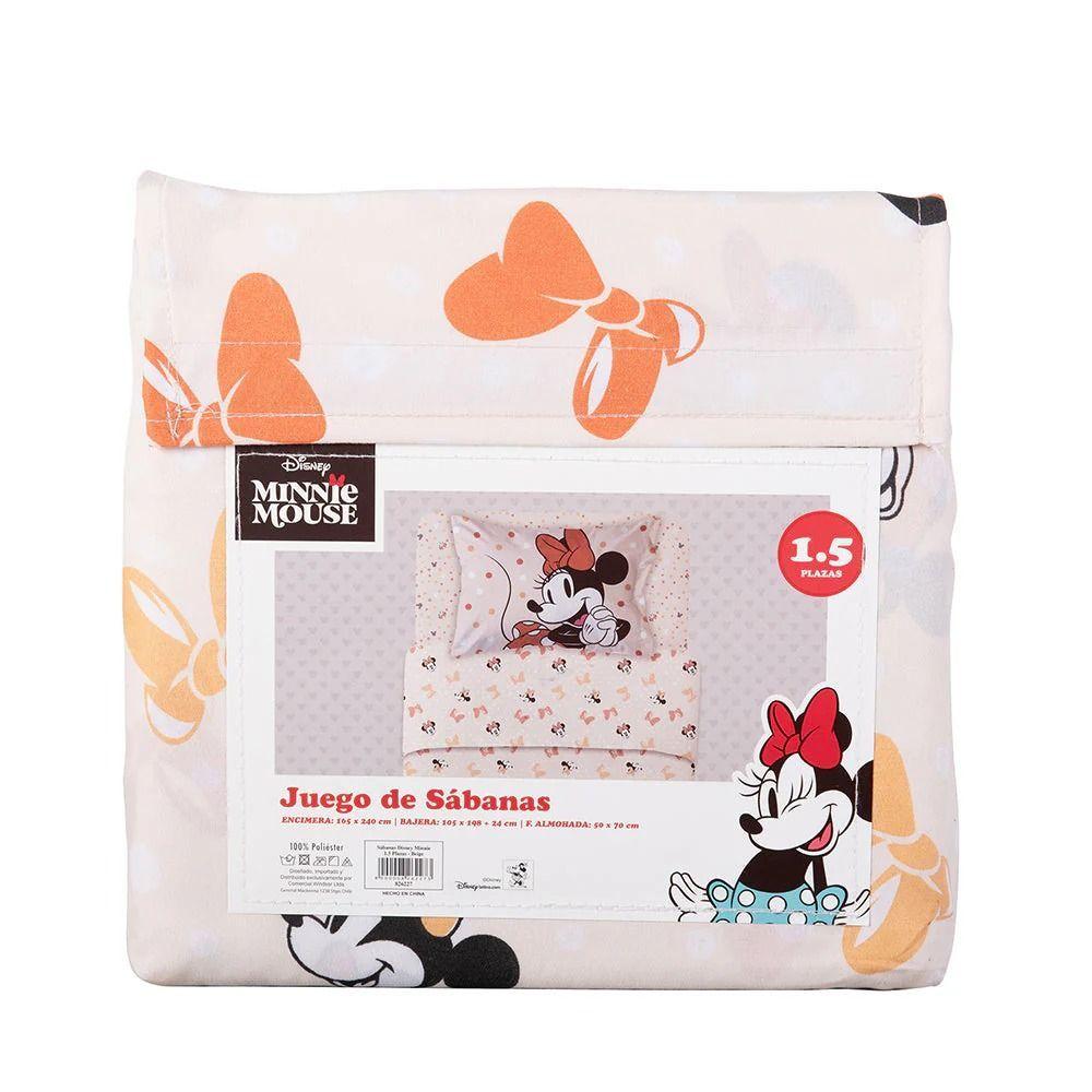 Juego de Sabanas Infantiles Microfibra 1,5 Plazas Minnie Beige-2