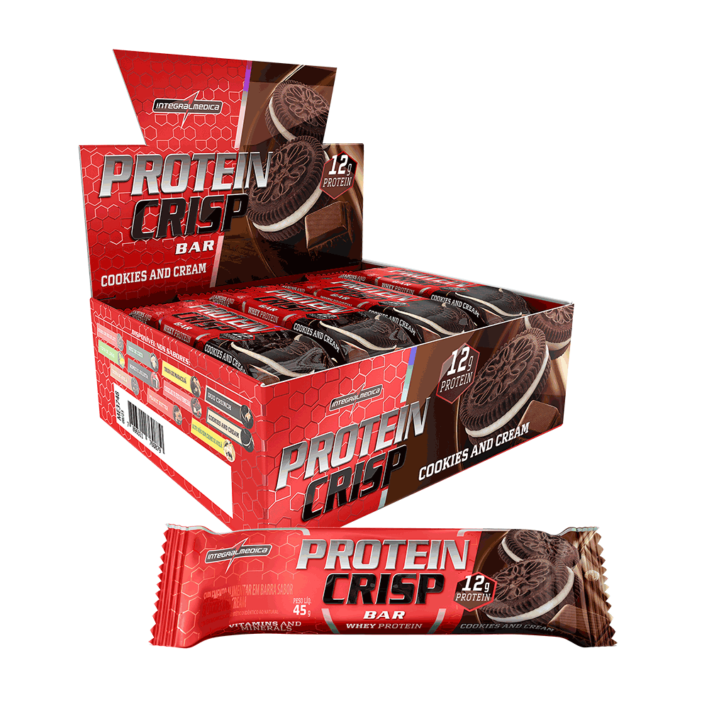 CAJA BARRAS DE PROTEÍNA CRISP INTEGRALMÉDICA - 12 UN - COOKIES AND CREAM-0
