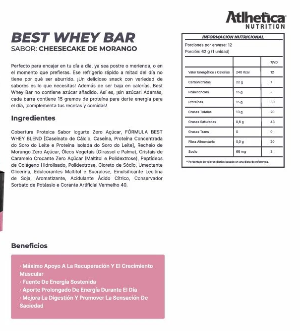 Barras de Proteína Best Whey 15G Atlhetica Nutrition Cheescake De Frutilla 12 un-1