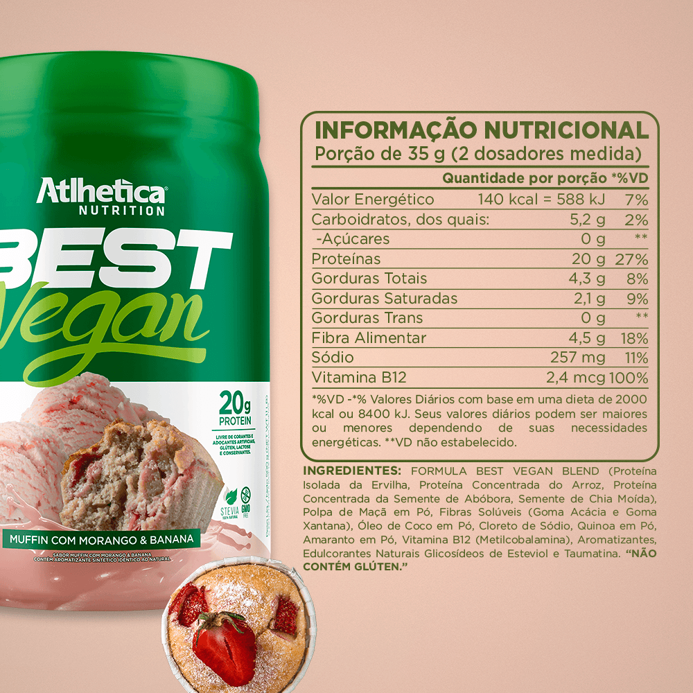 PROTEÍNA VEGANA BEST VEGAN - 1.1 LIBRAS - MUFFIN DE FRUTILLA Y PLÁTANO-1