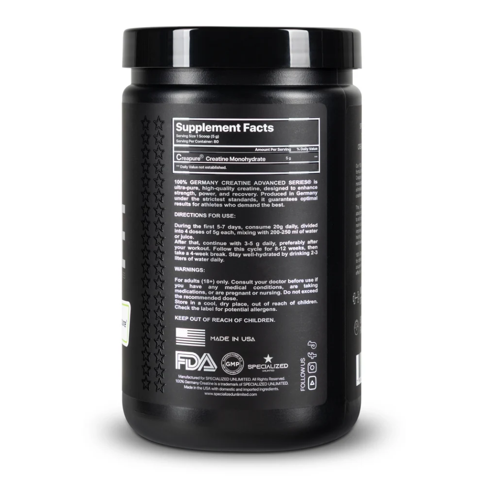 Creatina Monohidratada Creapure 400g Specialized Unlimited Sin Sabor-1