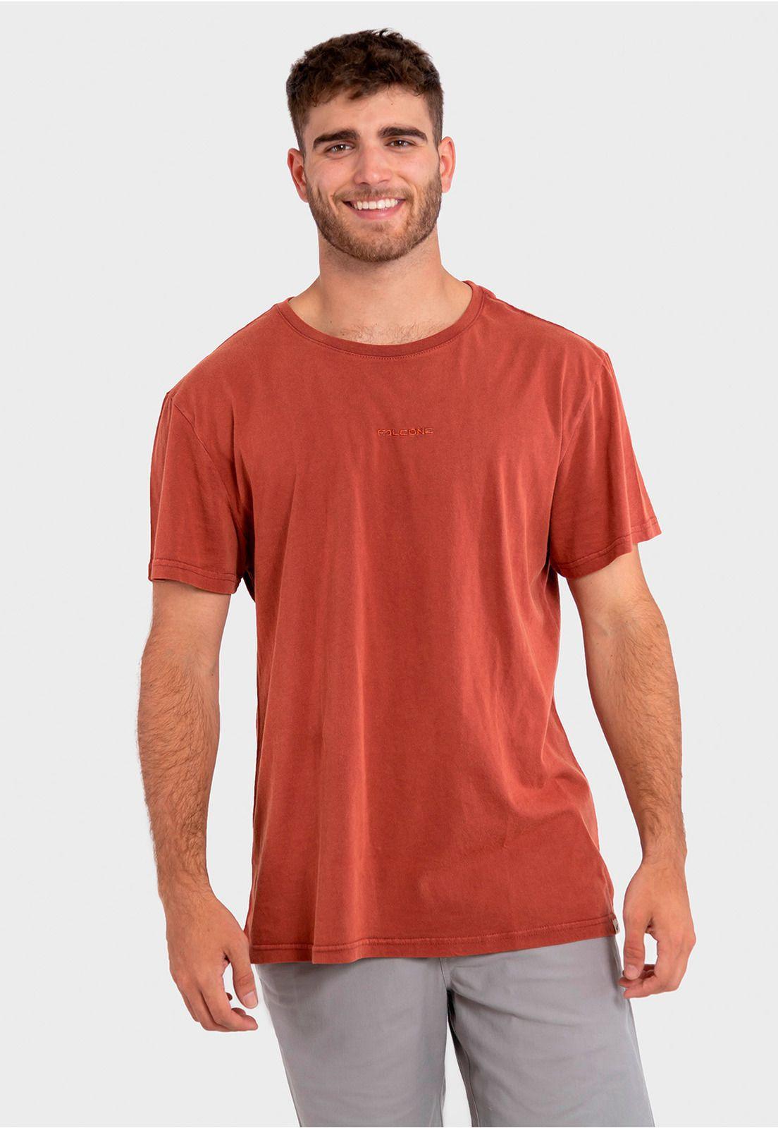 Polera Orgánica Acid Wash Logo Bordado Burdeo Falcone-0