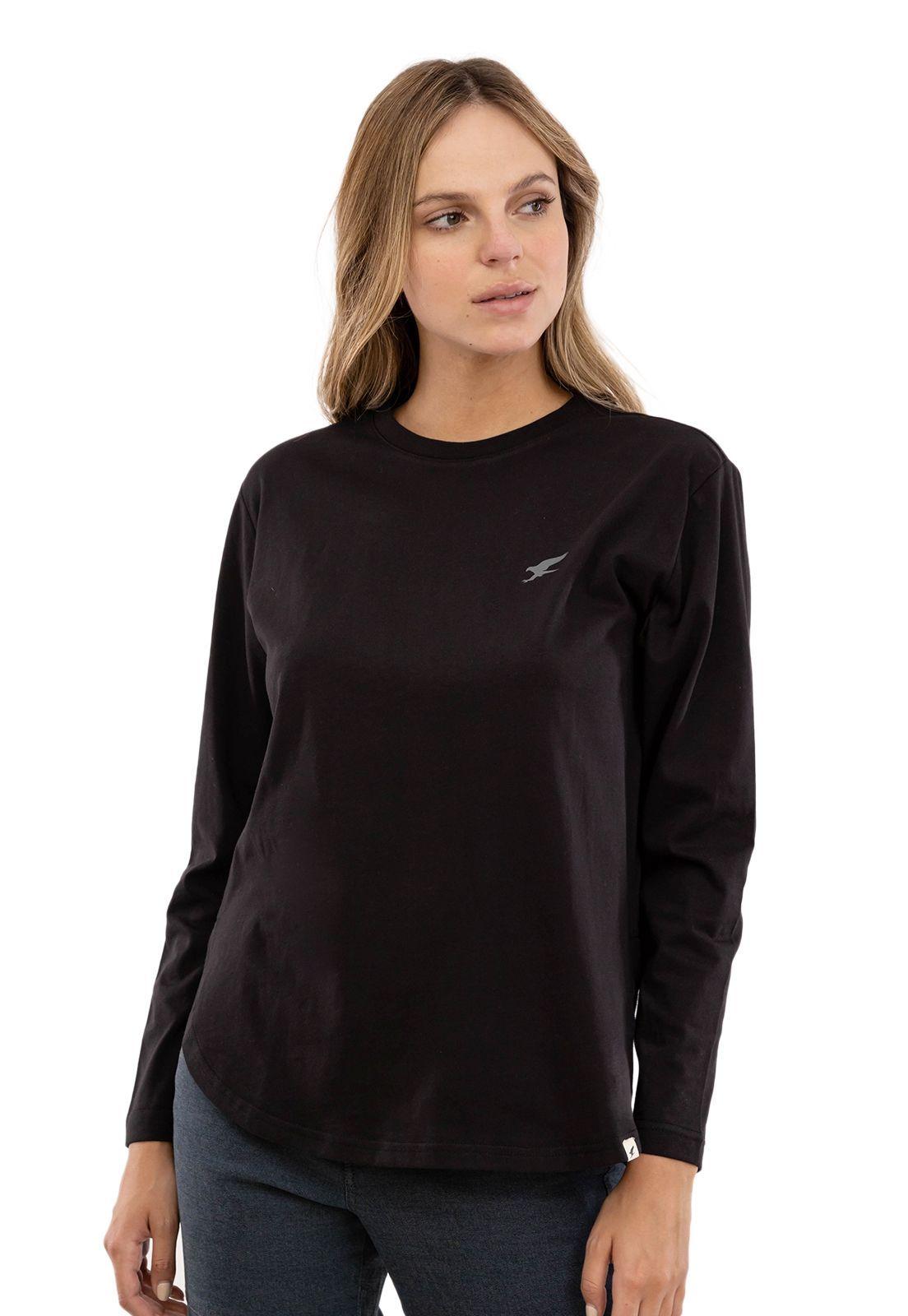 Polera Orgánica M/L Curve-hem Caida Circular Negro Falcone -1