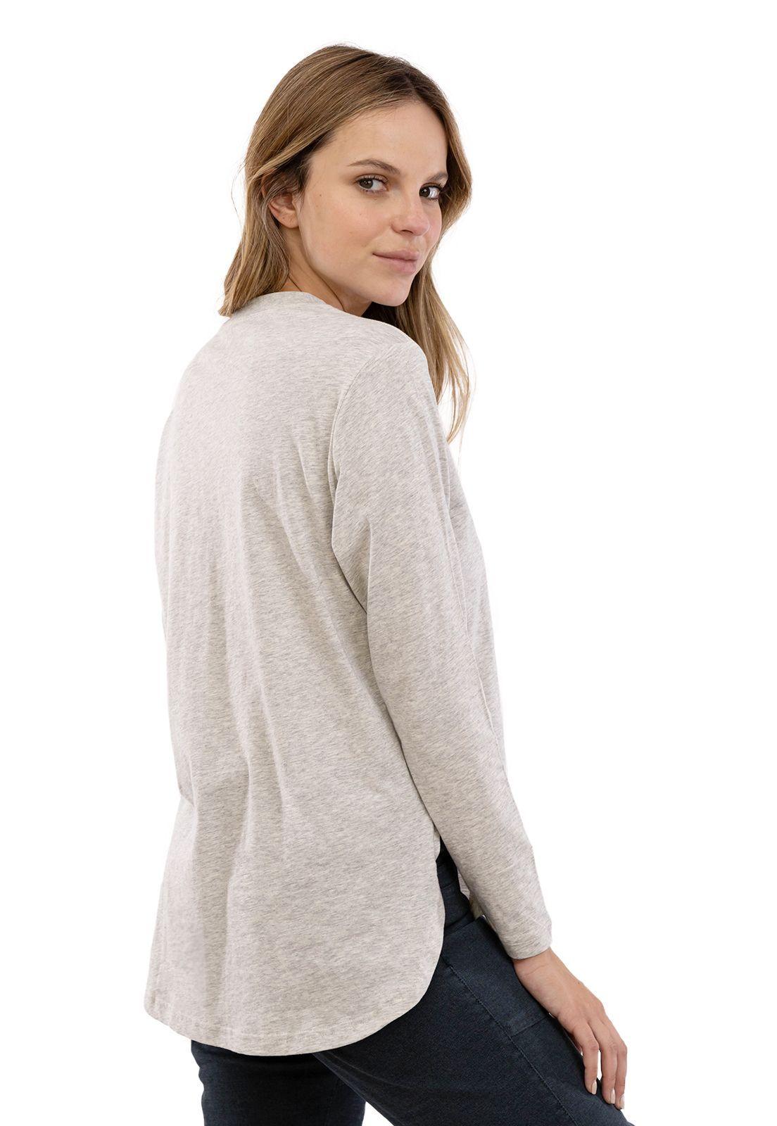 Polera Orgánica M/L Curve-hem Caida Circular Gris Falcone -1