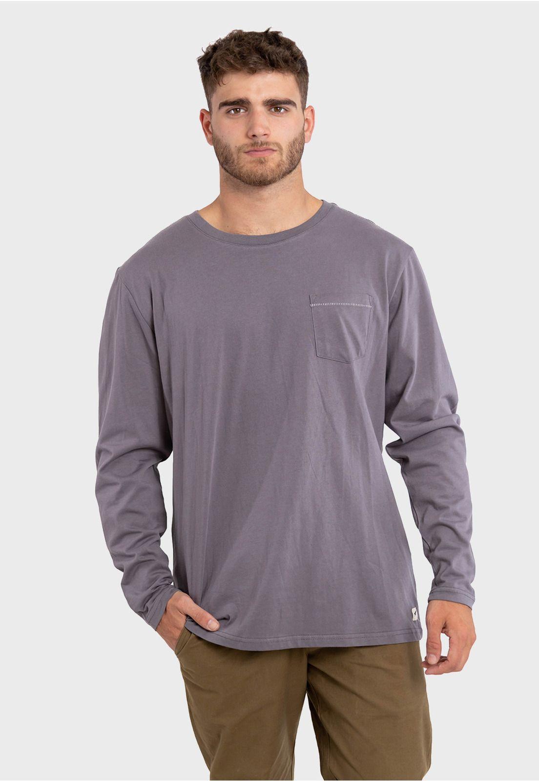 Polera Orgánica M/L C/Bolsillo Gris Falcone-0