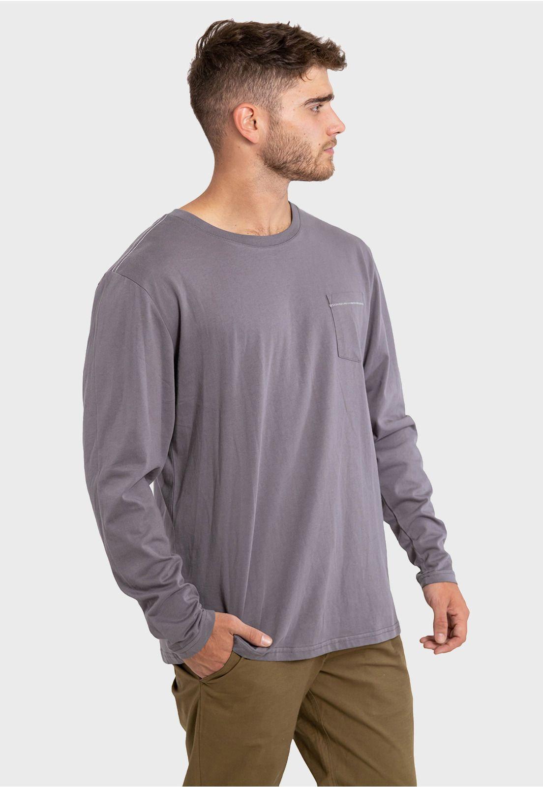Polera Orgánica M/L C/Bolsillo Gris Falcone-1