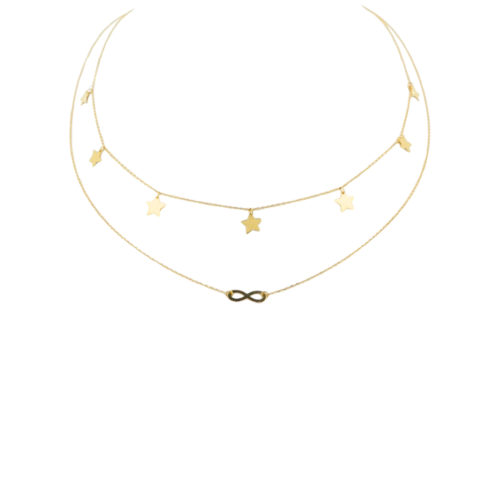 Collar Doble Estrellas 18K-0