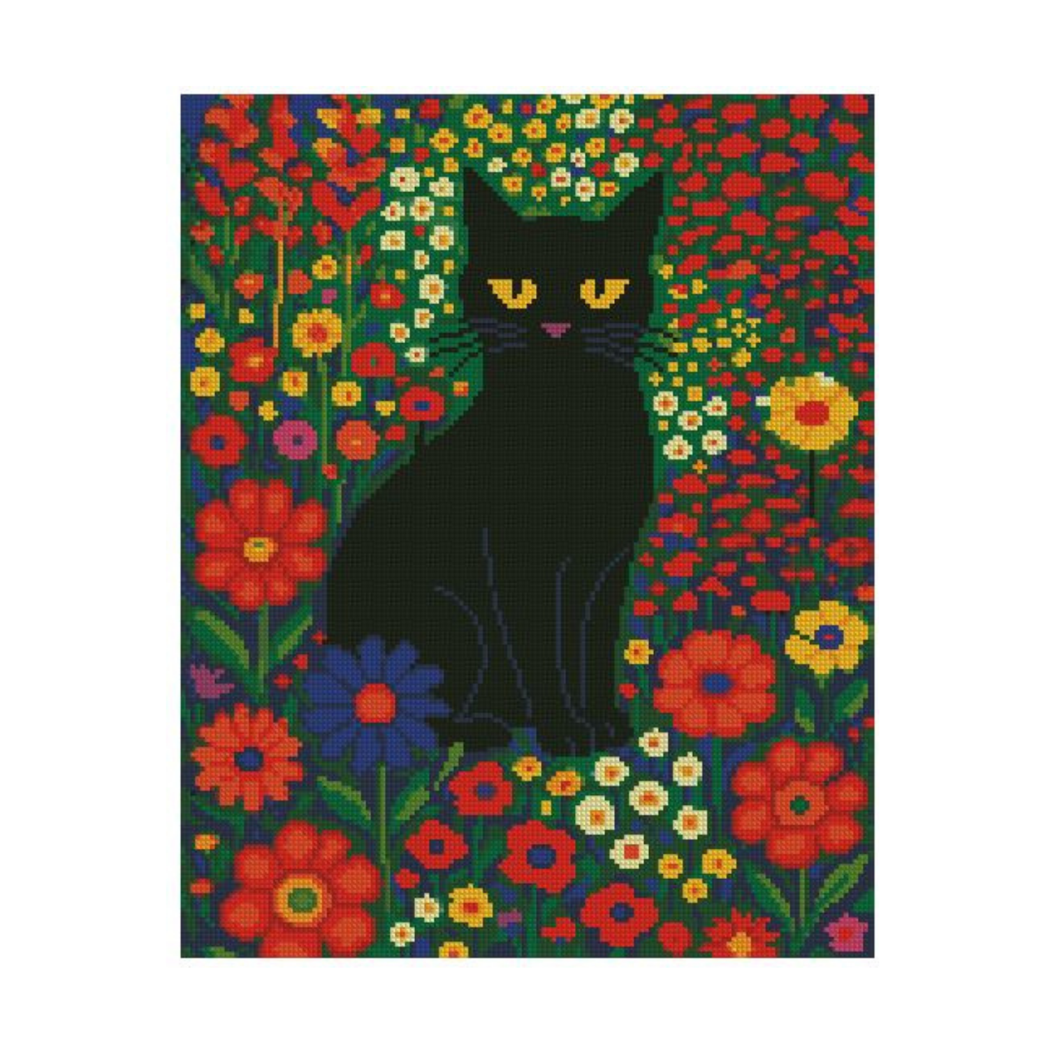 Pintura Con Diamantes Con Bastidor 40x50cm - Diamond Painting - Gato entre flores-2