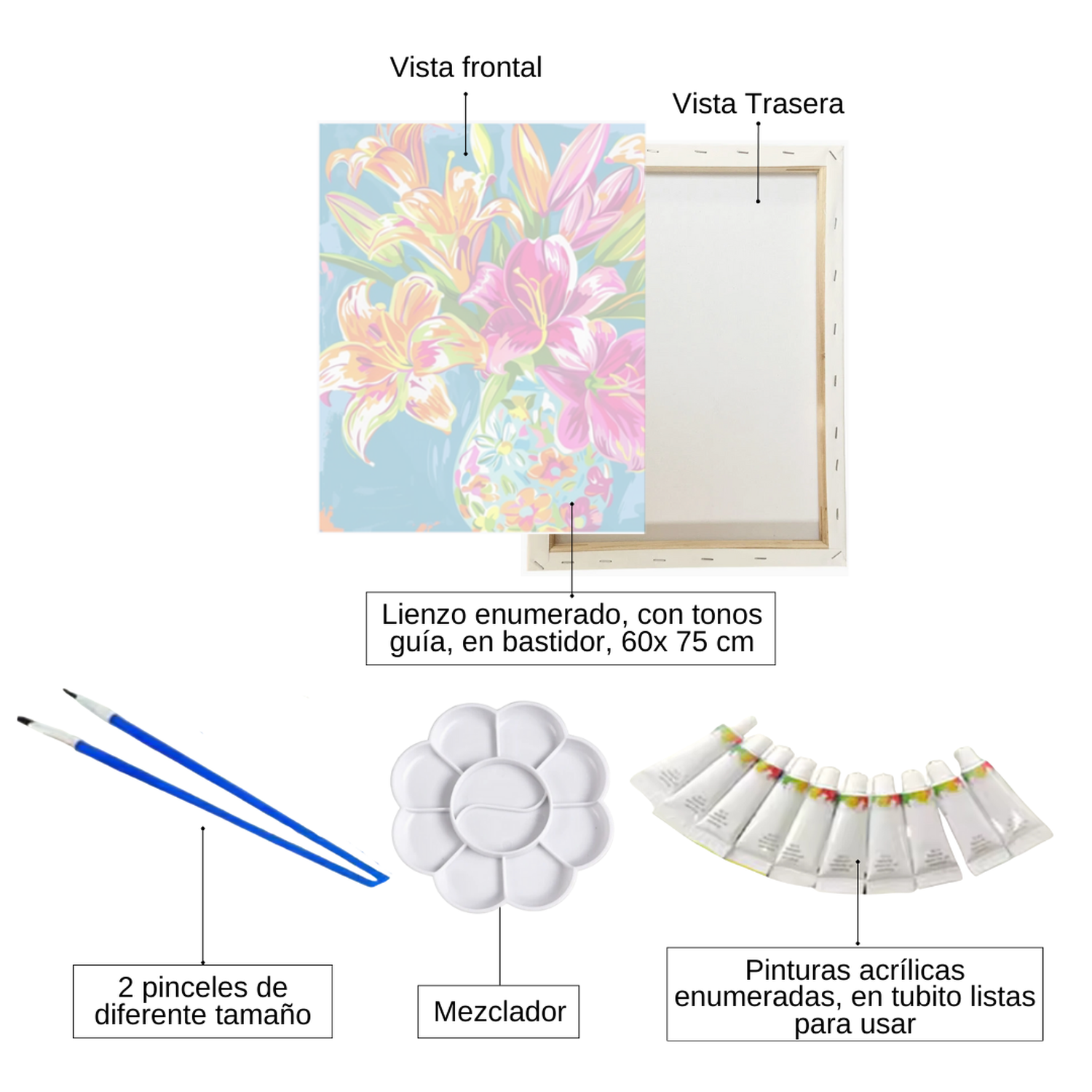 Pintura Con Números En Bastidor 60X75 Florero Fluor - Painting By Numbers-1