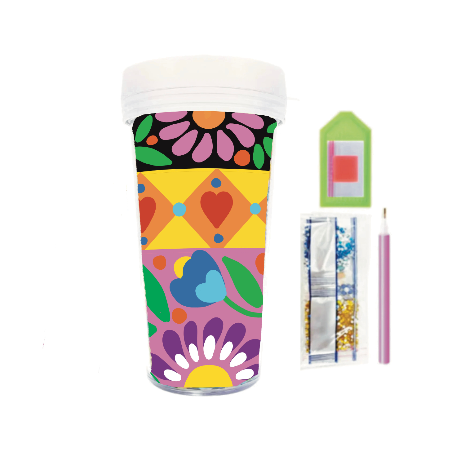Vaso Pintura con Diamantes - Flores Coloridas-1