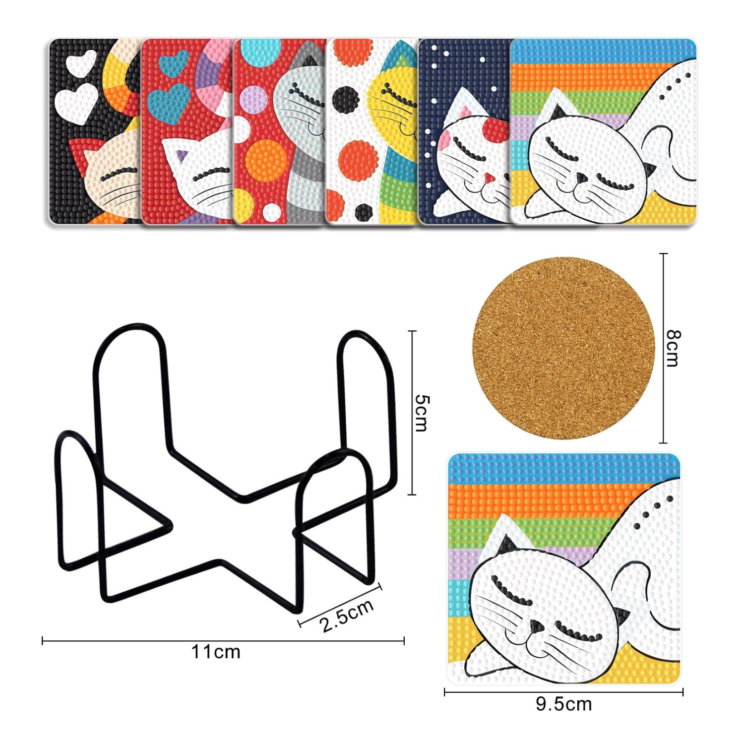 Posavasos Pintura con Diamantes - Cuadrados Gatitos-1