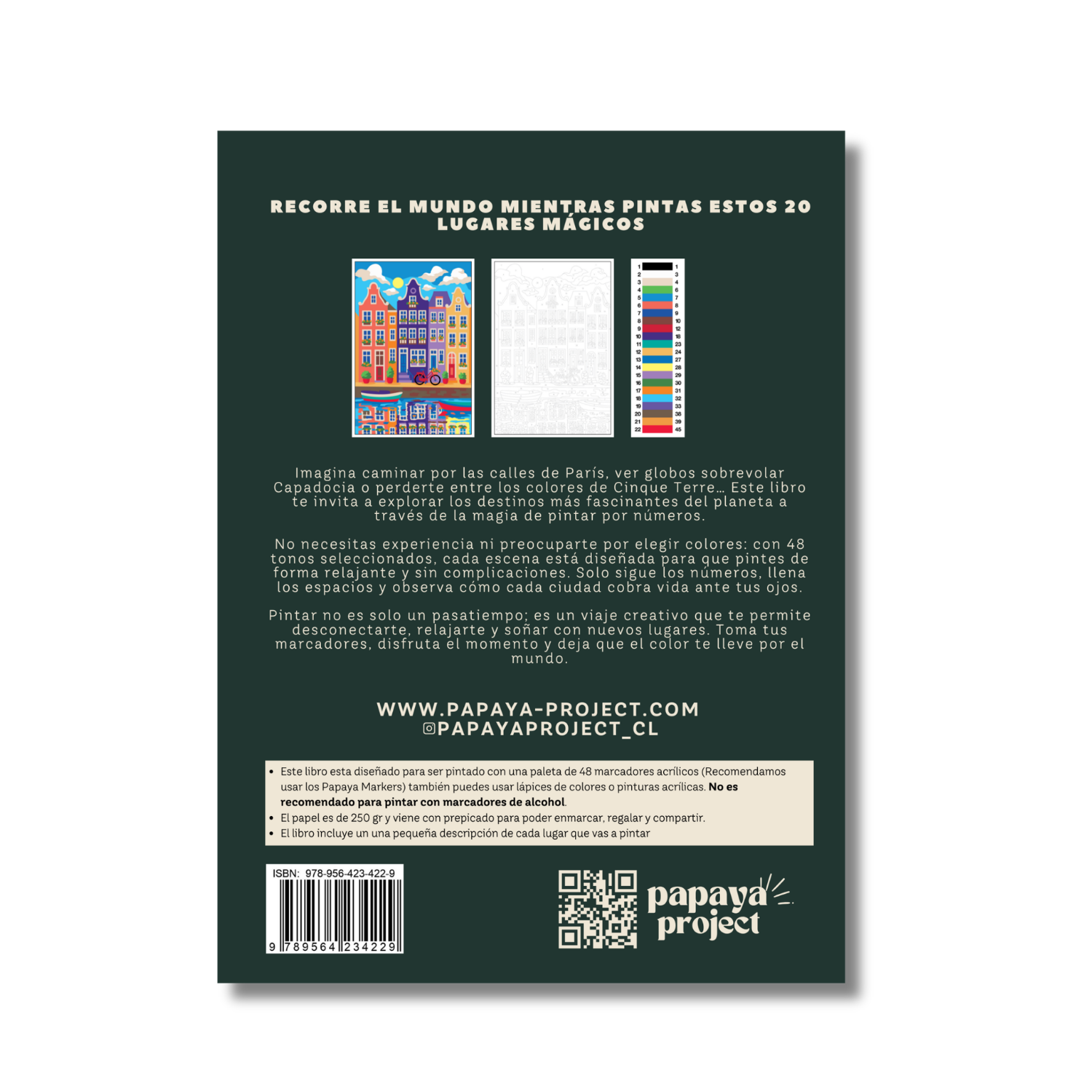 PACK LIBRO PARA PINTAR POR NÚMEROS 20 LUGARES MÁGIGOS + 24 MARCADORES ACRÍLICOS DOBLEPUNTA (48 COLOR-2