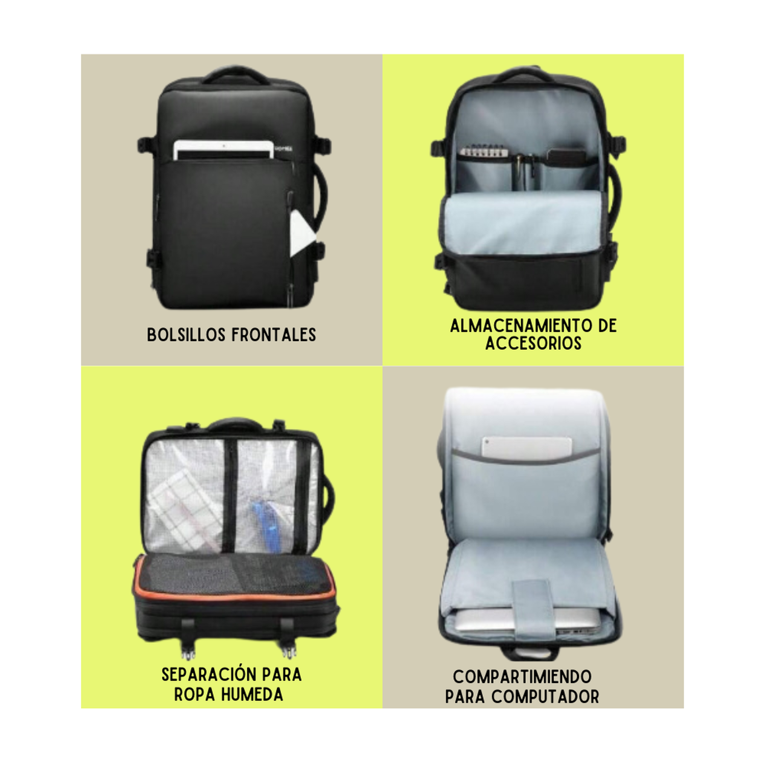 Mochila Back Pack Expandible Para Viajes en Avion-2