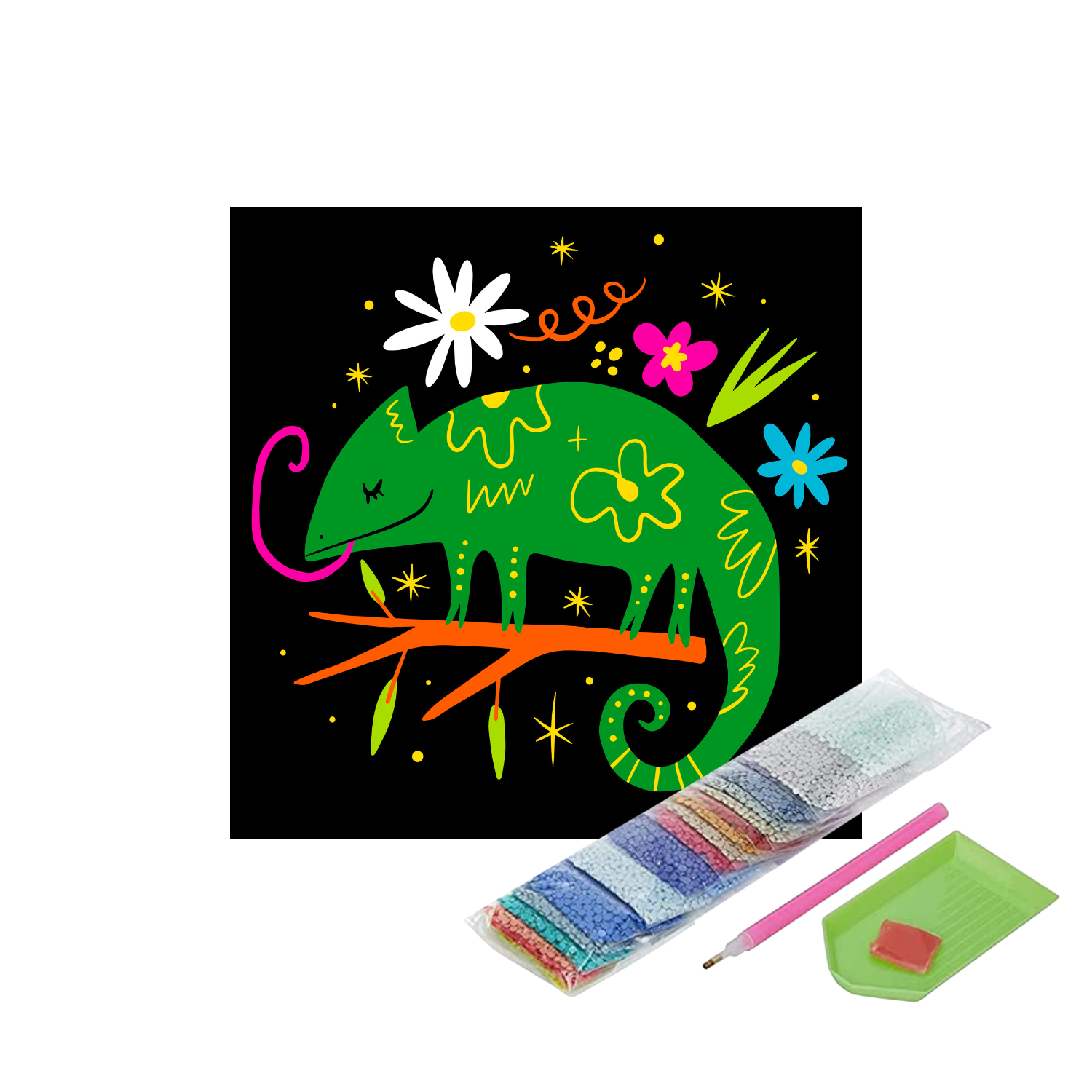 Pintura con Diamantes Iguana - Diamond Painting 20x20 CM-1