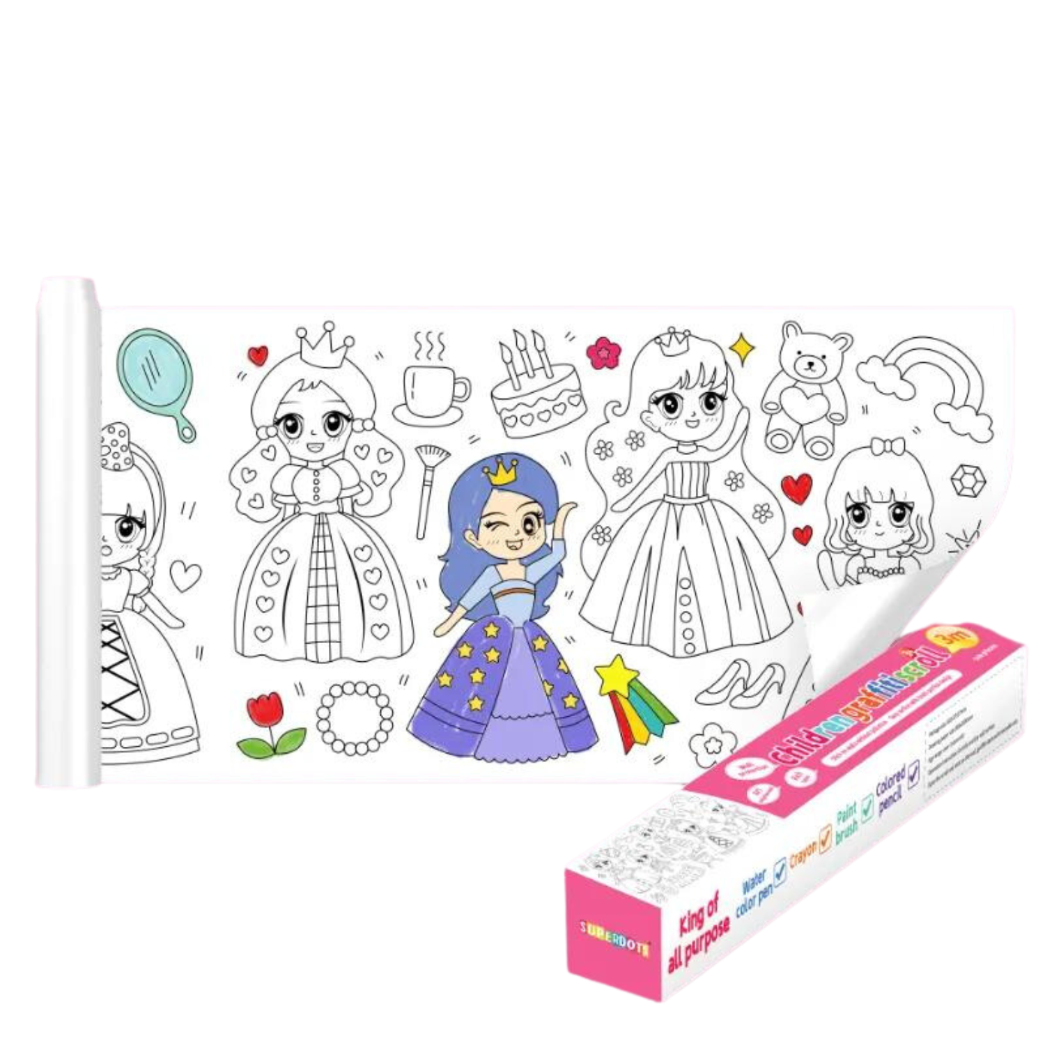Rollo de dibujos para niños para colorear - Princesas-0