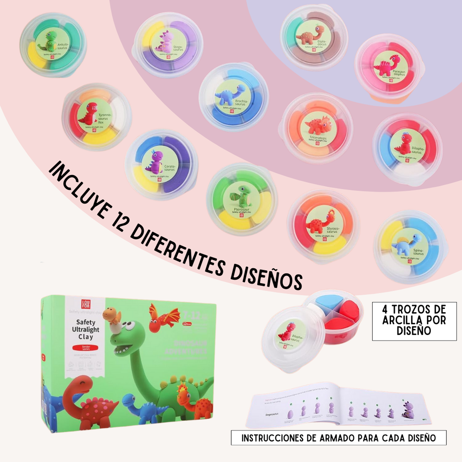 Arcilla Mágica Set x 12 Dinosaurios-3
