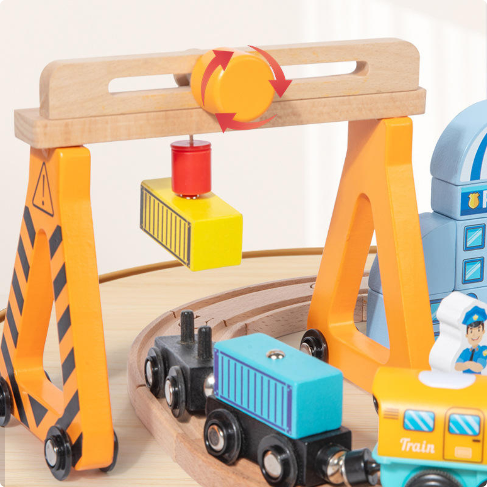 Set Tren de Madera Infantil 90 Piezas con Pistas Ciudad 70cm-2