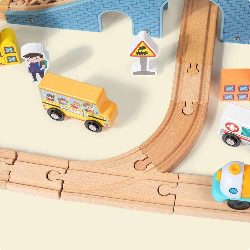 Set Tren de Madera Infantil 90 Piezas con Pistas Ciudad 70cm-3