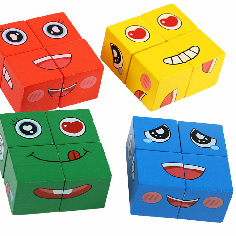 Juego de Expresiones Faciales Cubos de Madera Didácticos-2