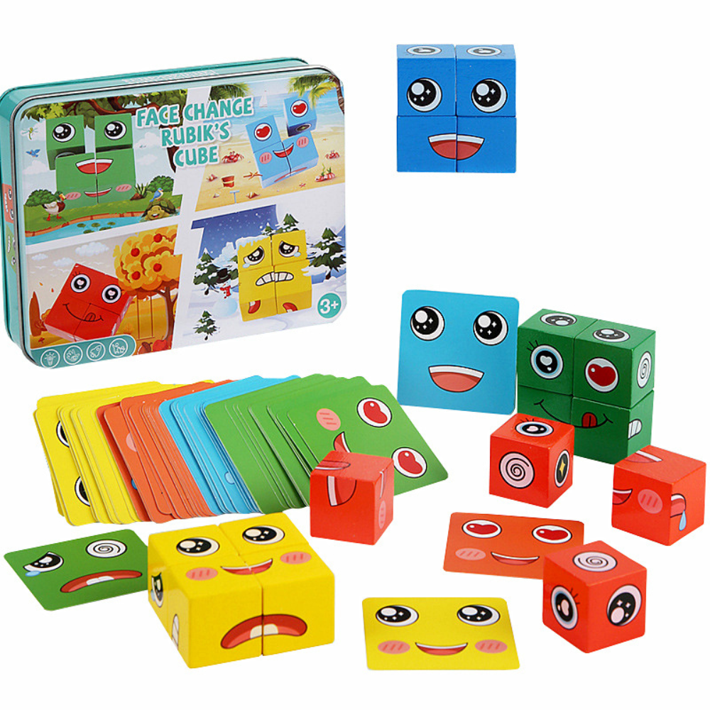 Juego de Expresiones Faciales Cubos de Madera Didácticos-3