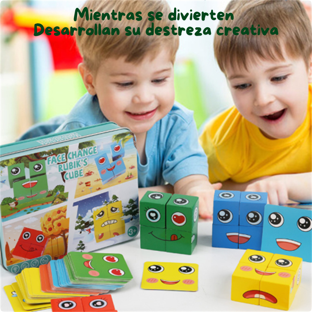 Juego de Expresiones Faciales Cubos de Madera Didácticos-4