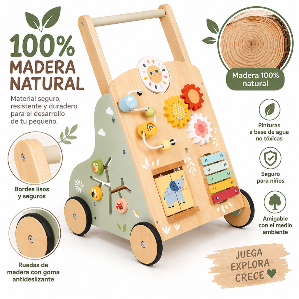 Caminador Andador de Madera Tooky Toy Baby Walker Montessori 18M-3