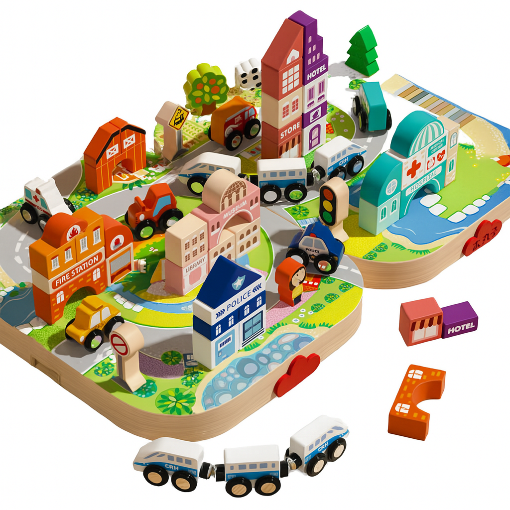 Ciudad de Madera 3 en 1 Juego de Construcci n y Transporte-0