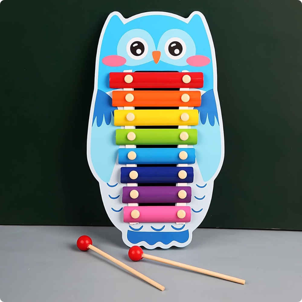 Xilófono Infantil de Madera con Forma de Búho-3
