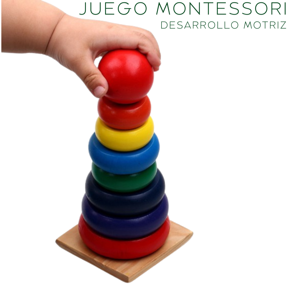 Torre Apilable de Madera Arcoíris Educativo para Bebés-2