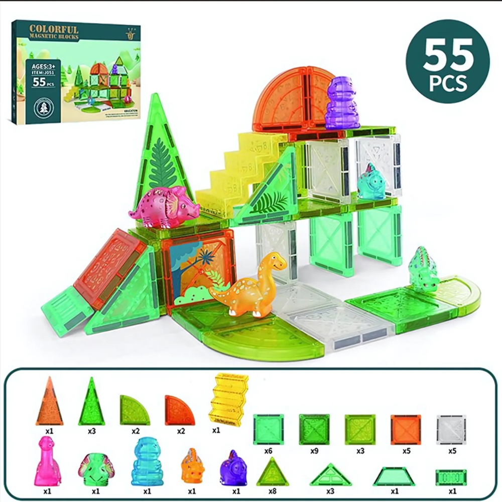 Set de Bloques Magnéticos con Dinosaurios – 55 Piezas-6