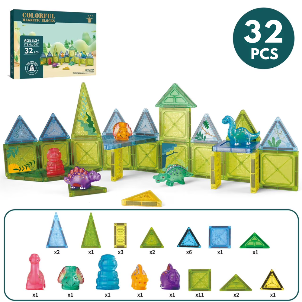 Set de Bloques Magnéticos con Dinosaurios – 32 Piezas-5