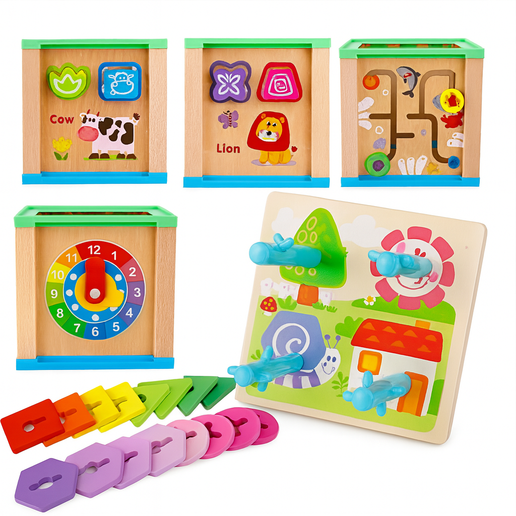 Cubo Didáctico de Madera Multifuncional  Juego Educativo Montessori-2