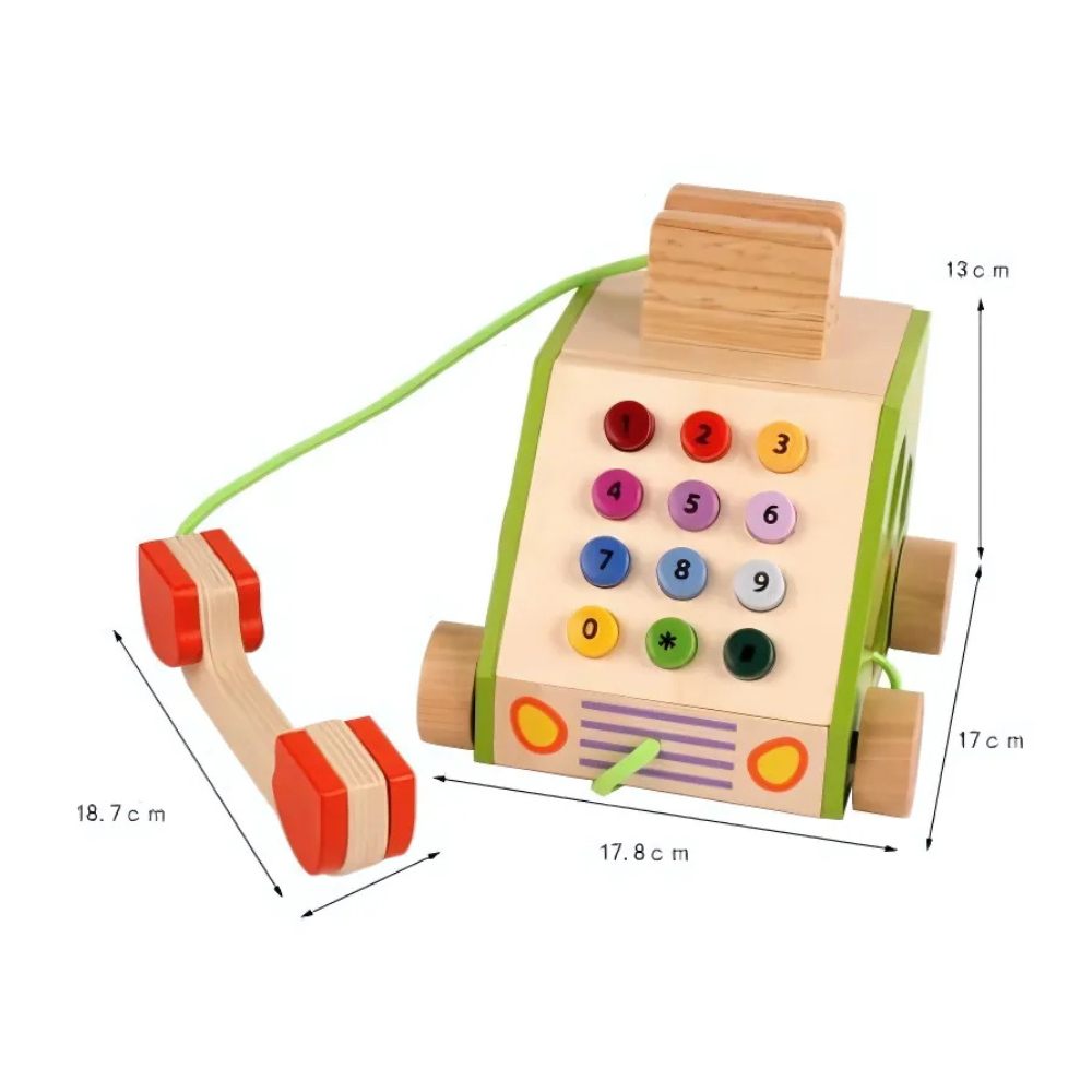 Teléfono de Arrastre de Madera para Niños Juguete Educativo-3