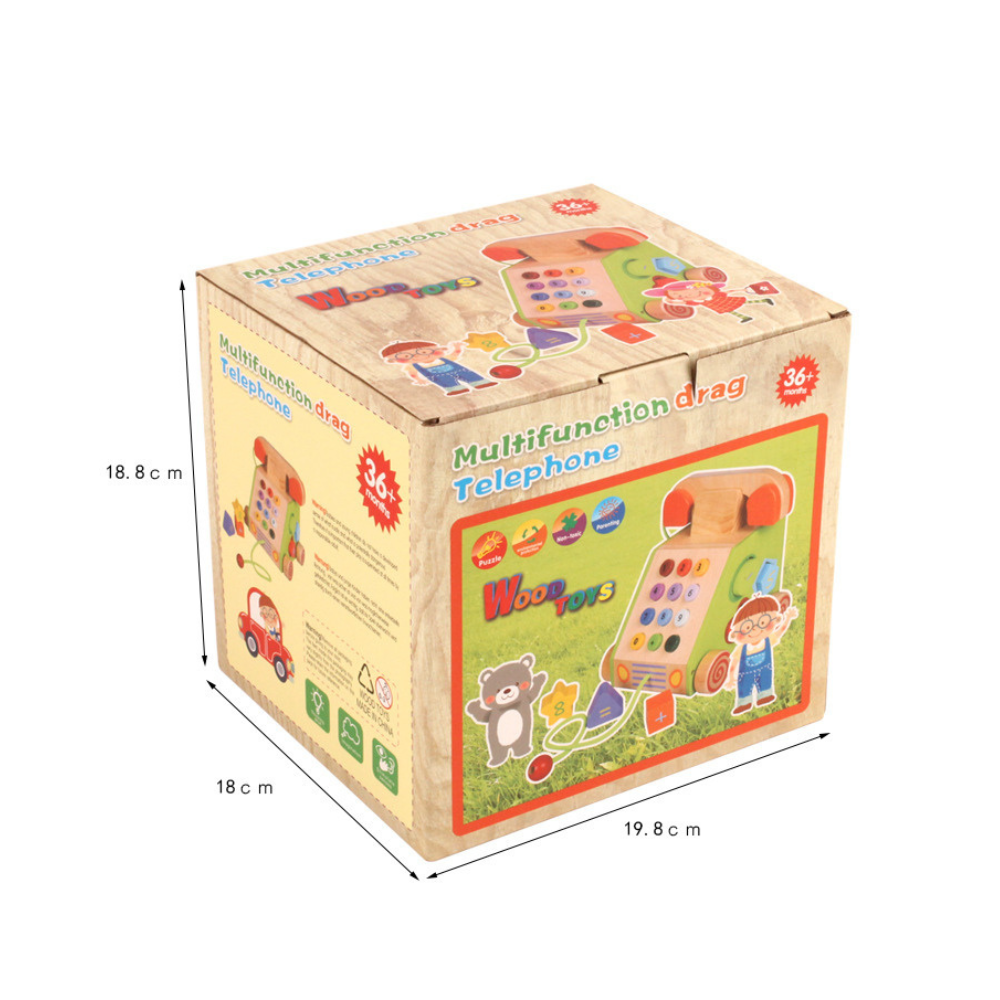 Teléfono de Arrastre de Madera para Niños Juguete Educativo-4