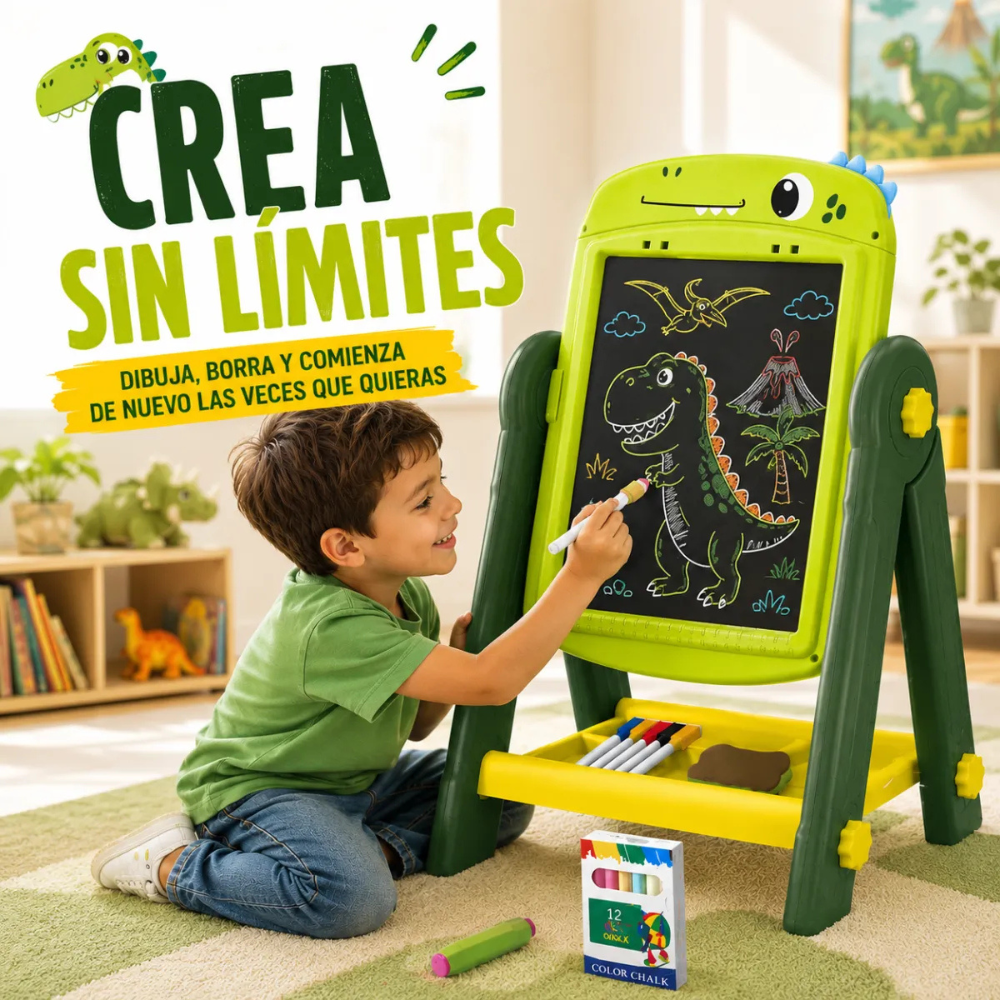 Pizarra de Dibujo Infantil 2 en 1 360 Accesorios DINOSAURIO-2