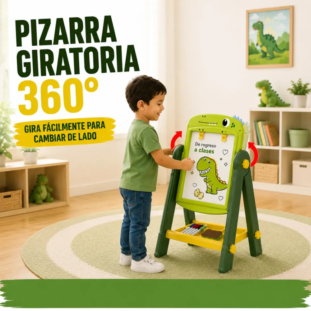 Pizarra de Dibujo Infantil 2 en 1 360 Accesorios DINOSAURIO-3