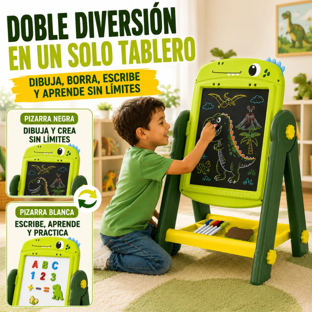 Pizarra de Dibujo Infantil 2 en 1 360 Accesorios DINOSAURIO-5