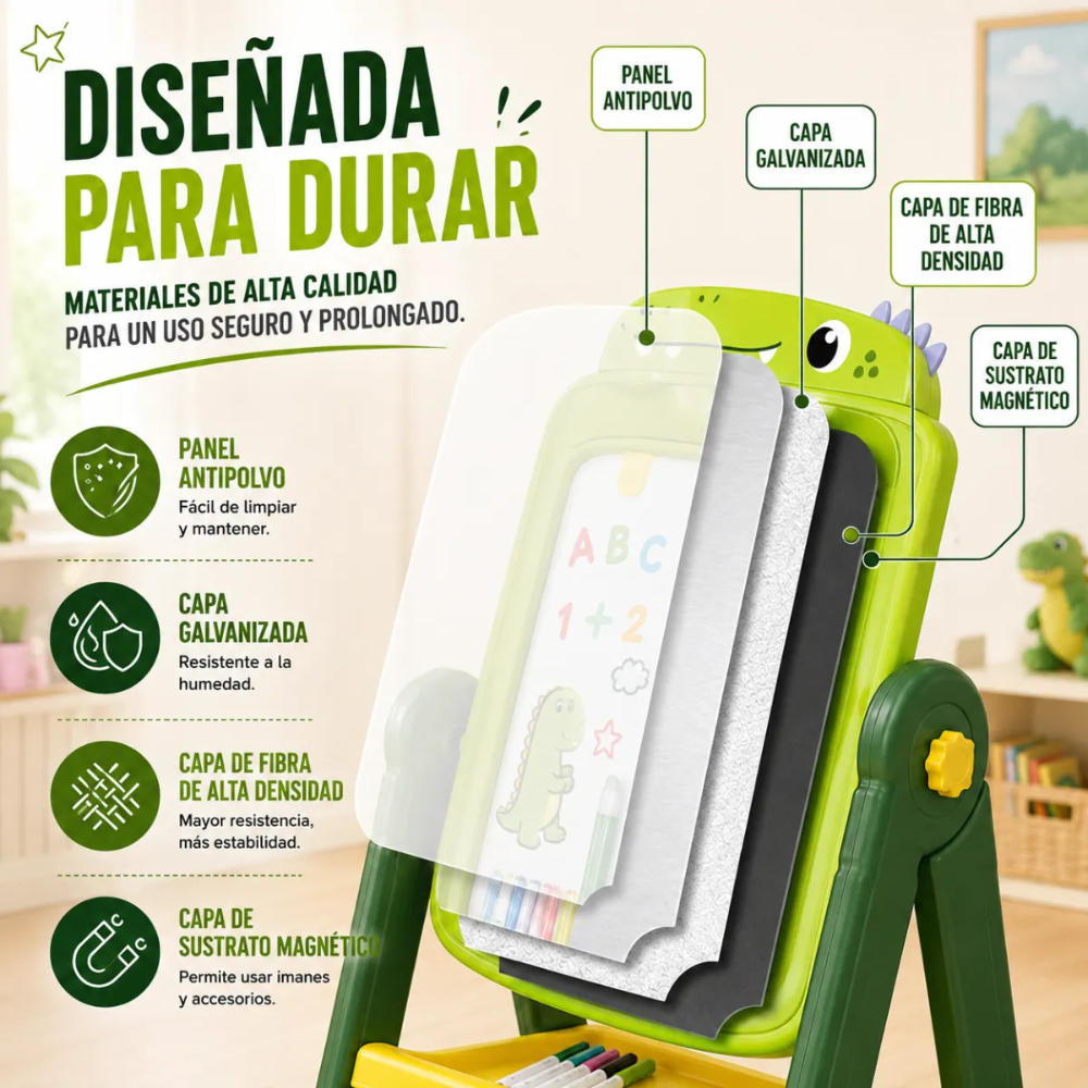 Pizarra de Dibujo Infantil 2 en 1 360 Accesorios DINOSAURIO-6