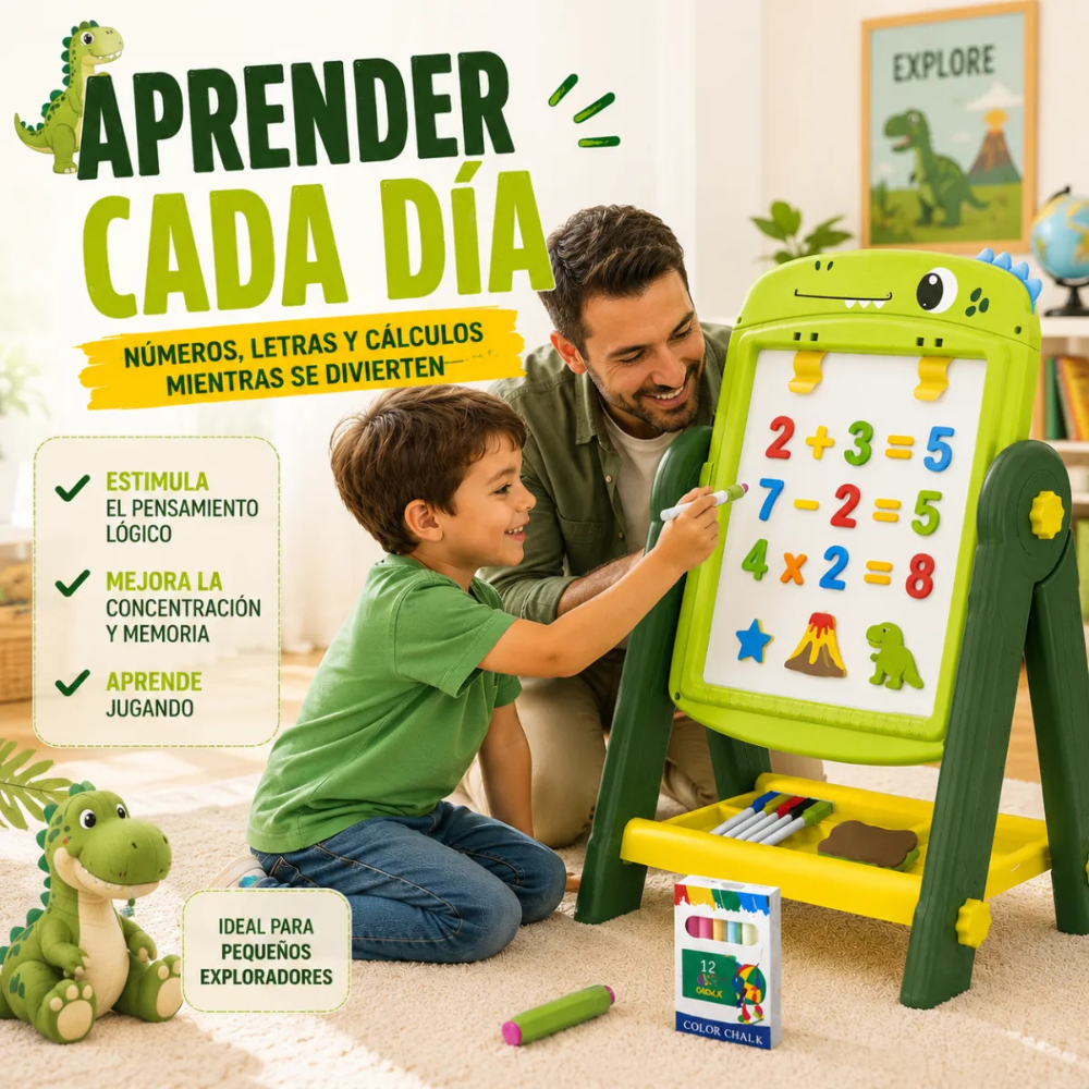 Pizarra de Dibujo Infantil 2 en 1 360 Accesorios DINOSAURIO-7