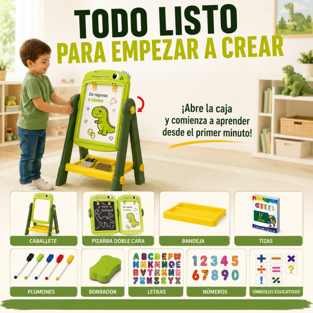 Pizarra de Dibujo Infantil 2 en 1 360 Accesorios DINOSAURIO-8