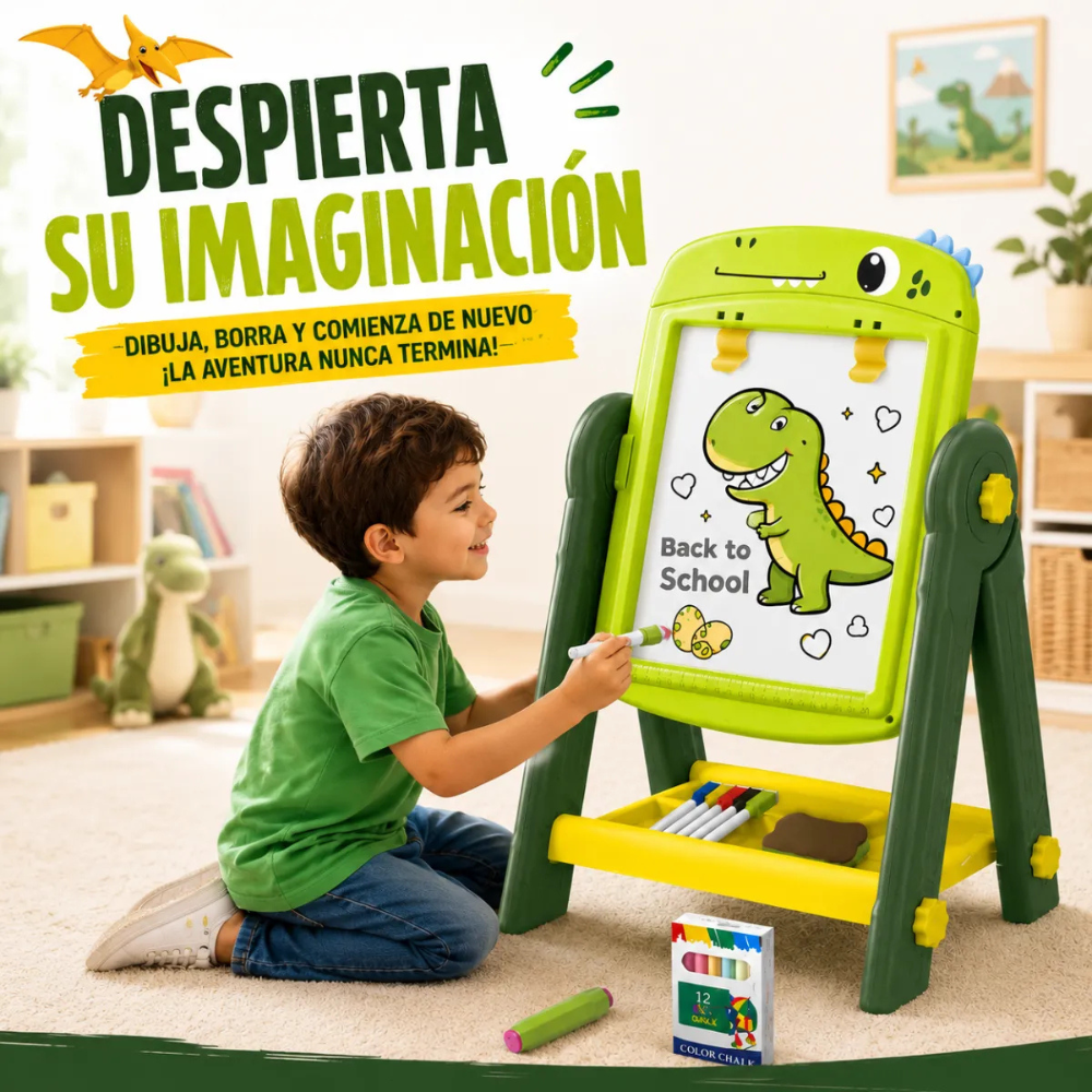 Pizarra de Dibujo Infantil 2 en 1 360 Accesorios DINOSAURIO-9