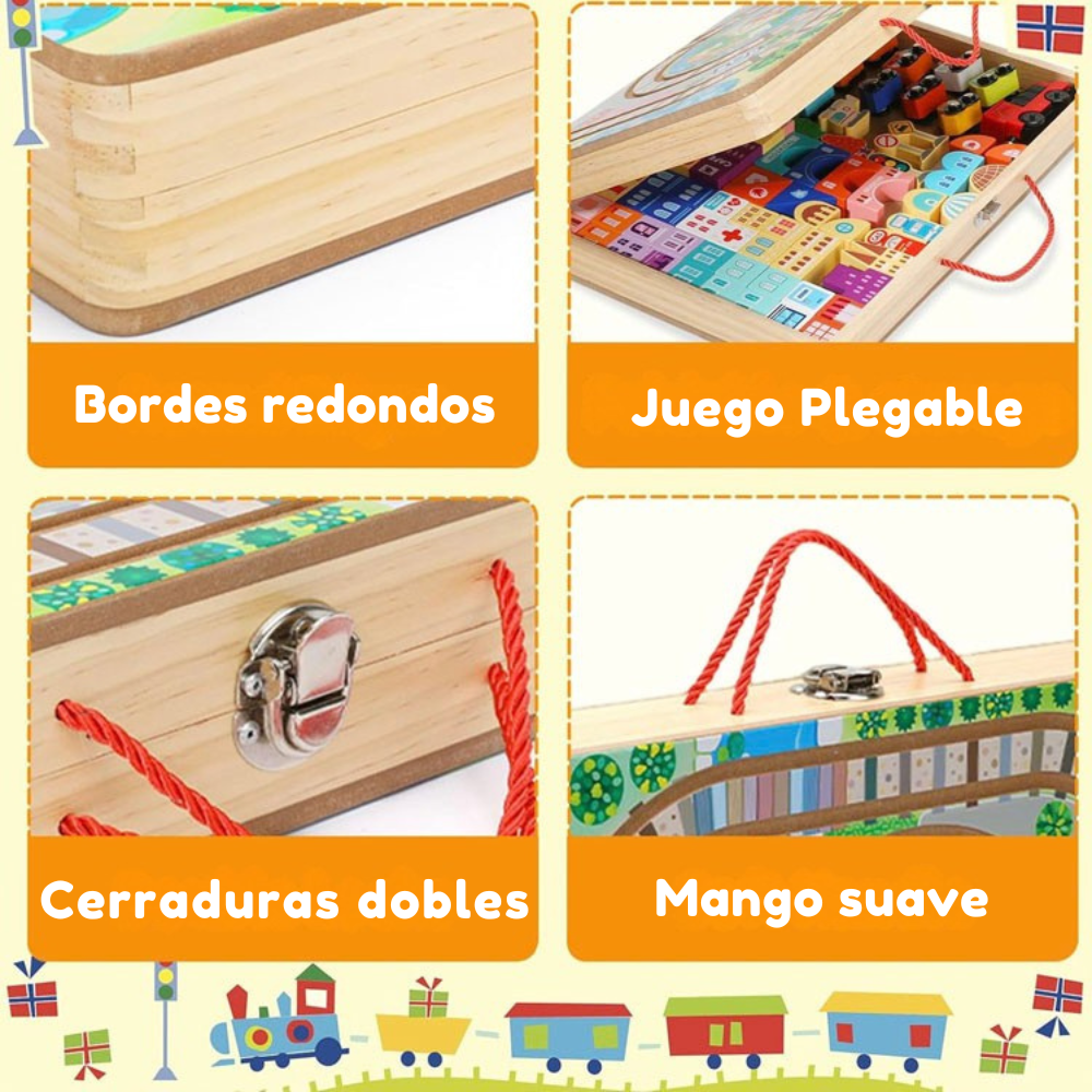 Pista de Tren Ciudad con Malet n Port til de Madera Educativo-2