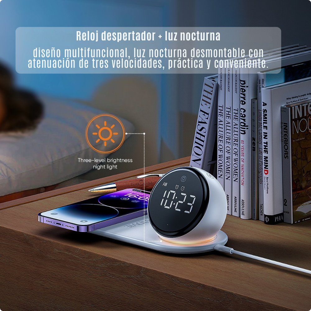 CARGADOR INALÁMBRICO RELOJ DESPERTADOR BLUETOOTH - VIDVIE-3