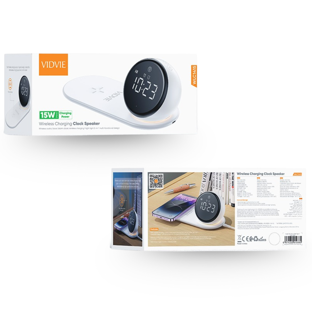 CARGADOR INALÁMBRICO RELOJ DESPERTADOR BLUETOOTH - VIDVIE-5