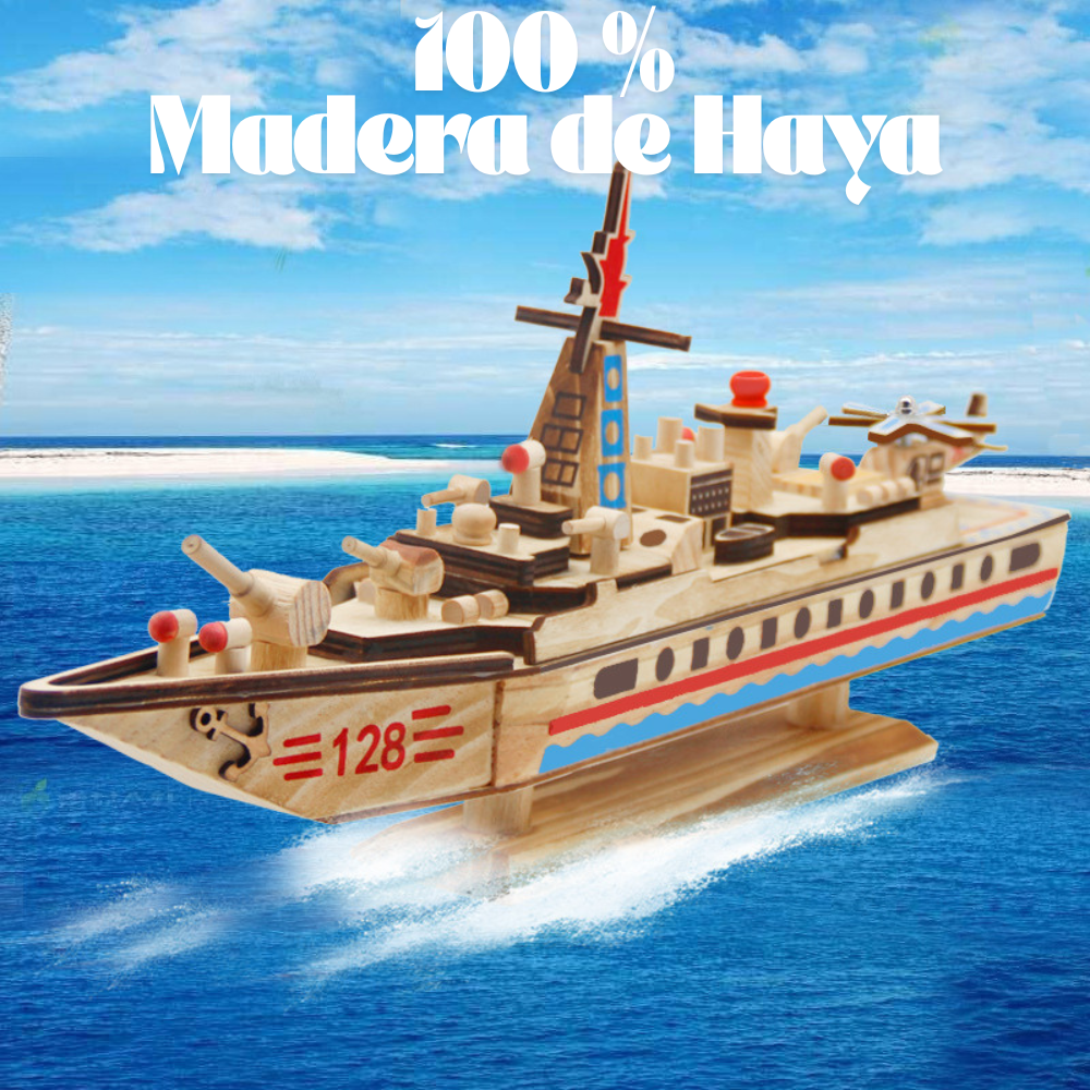 Barco de Guerra de Madera Nave 128 Artesanal-4