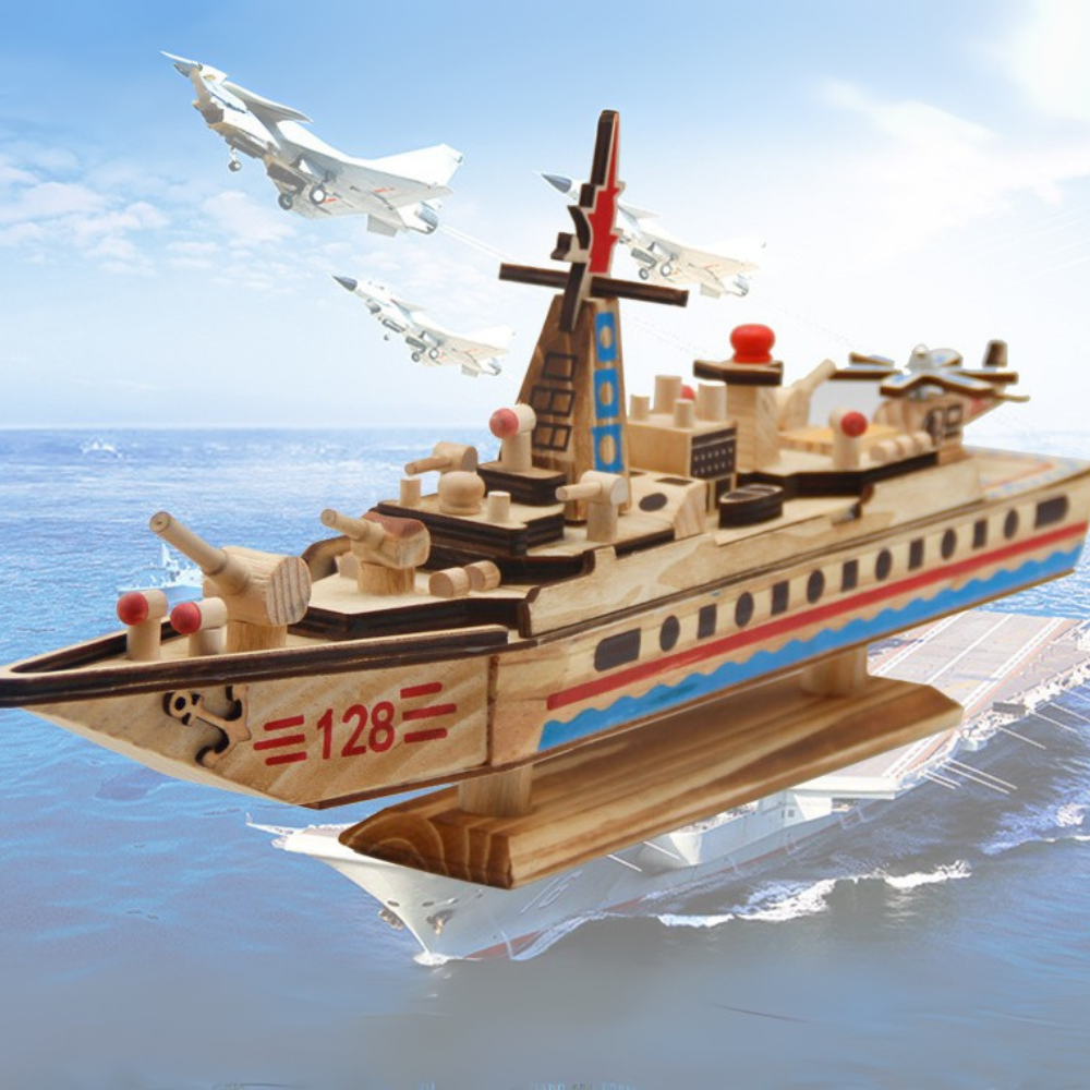 Barco de Guerra de Madera Nave 128 Artesanal-5