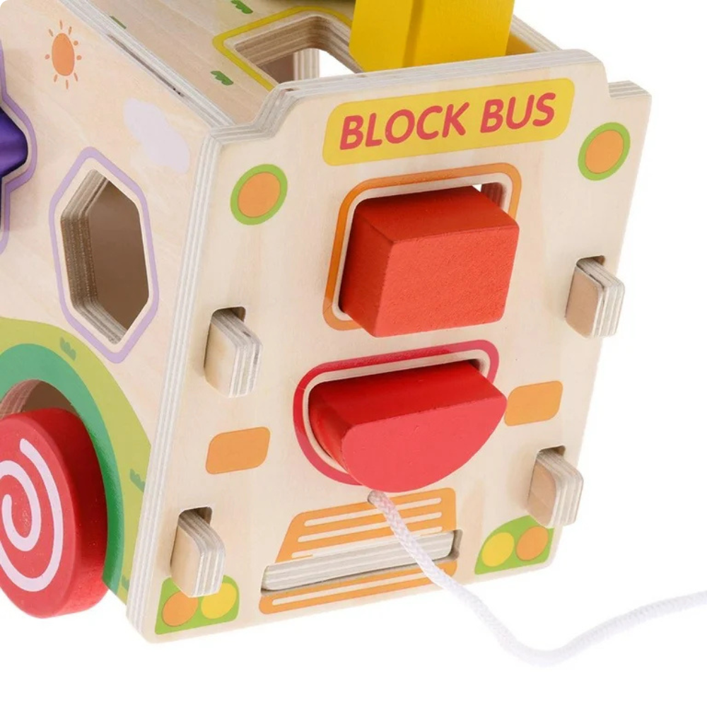 Bus Clasificador de Figuras Juguete de Arrastre de Madera-5