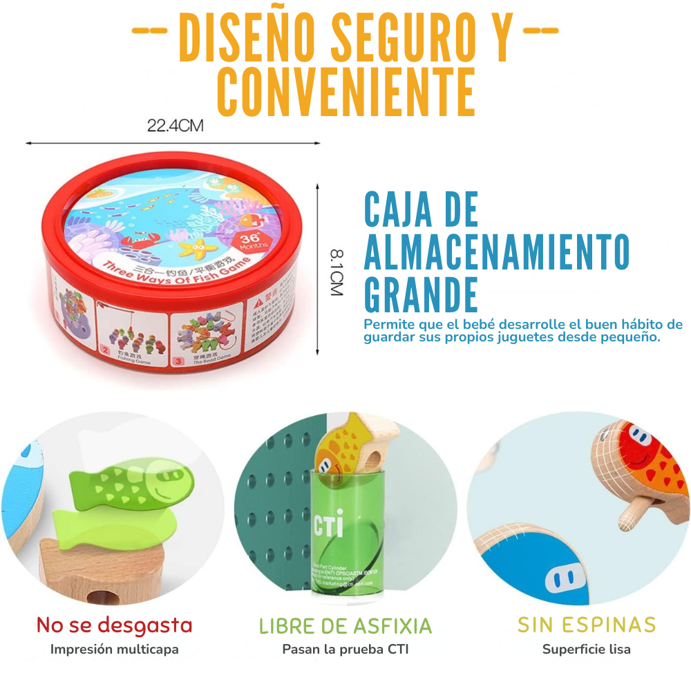 Juego de Pesca Educativo Magnético Montessori de Madera-4