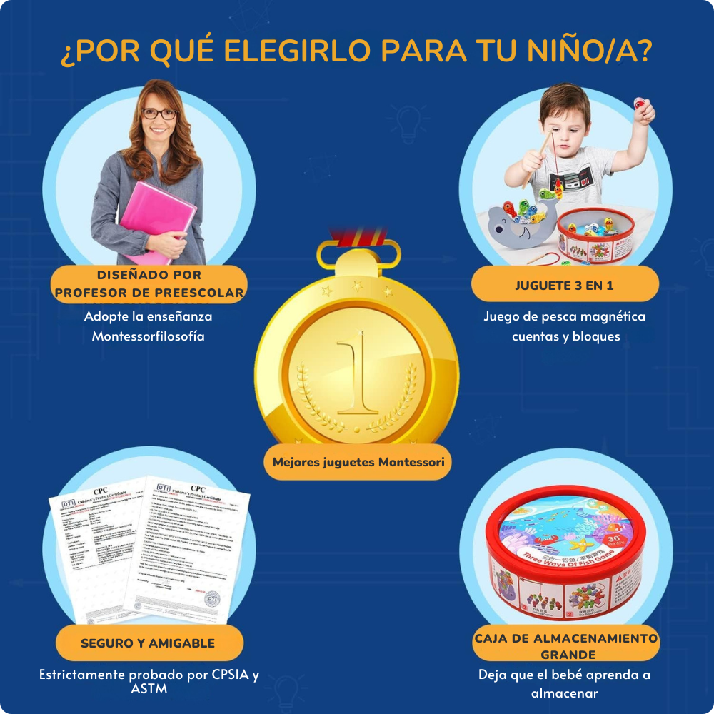 Juego de Pesca Educativo Magnético Montessori de Madera-5