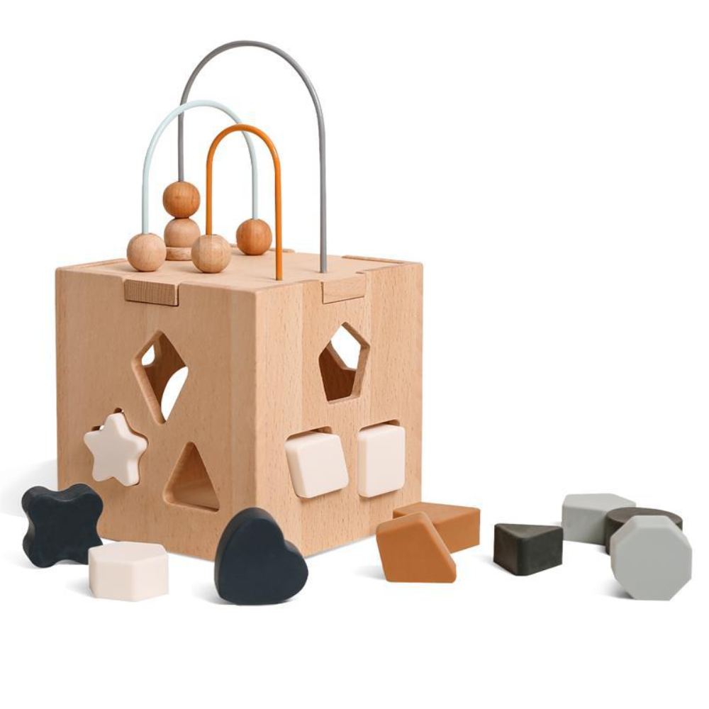 Cubo Didactico Montessori de Madera con Encaje de Figuras-0